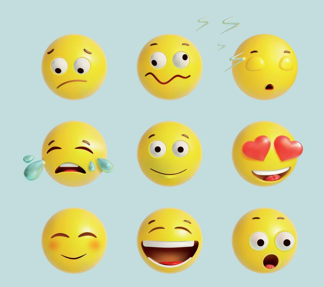 realistisk detaljerad 3d plastin emoji tecken uppsättning. vektor