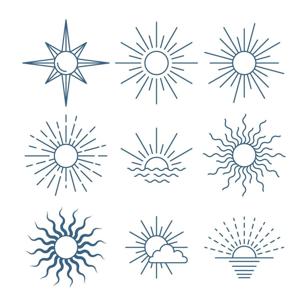 Sonne Zeichen dünn Linie Symbol Design Vorlagen. Vektor