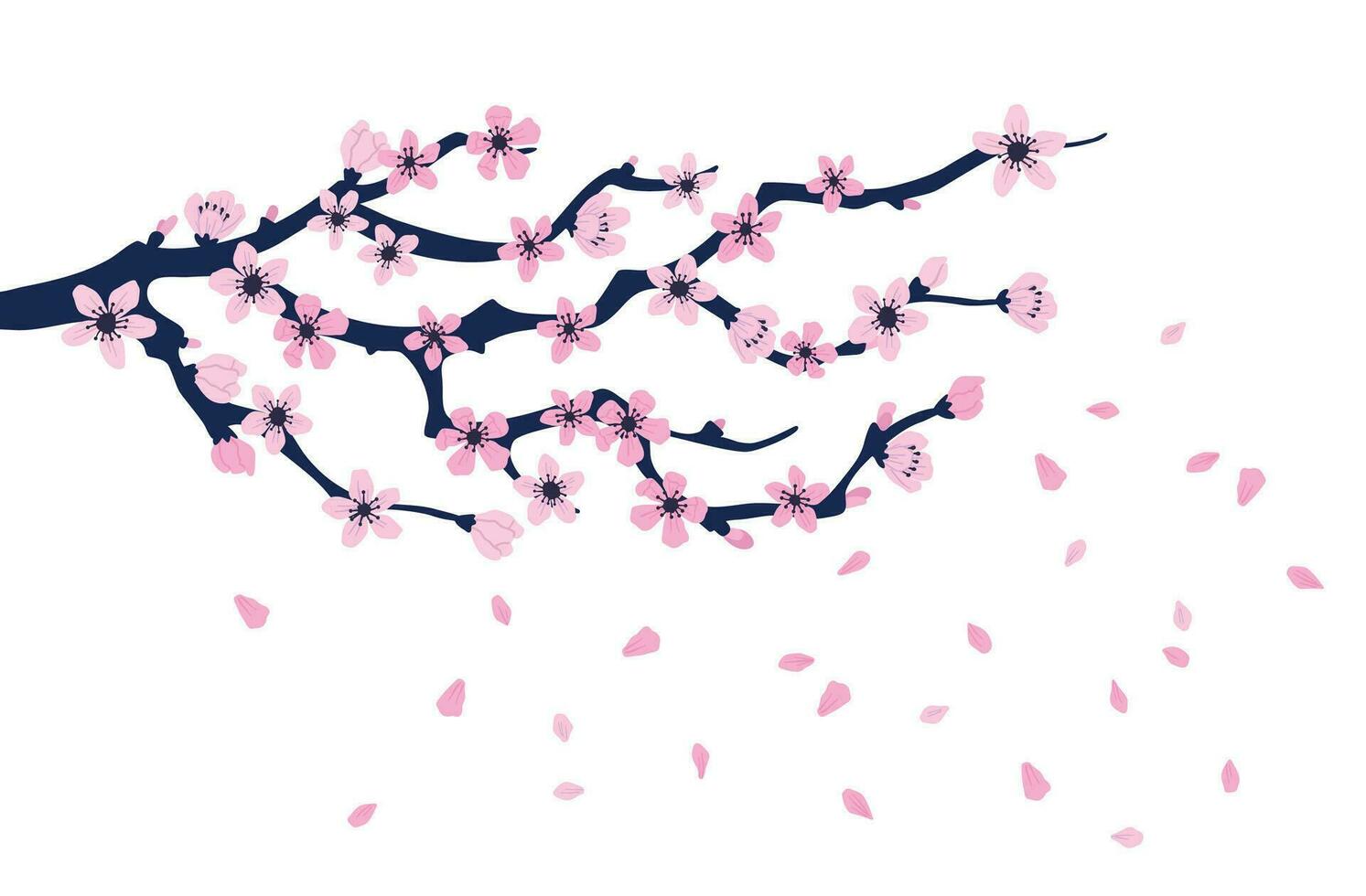 tecknad serie Färg blomning sakura gren med blommor. vektor