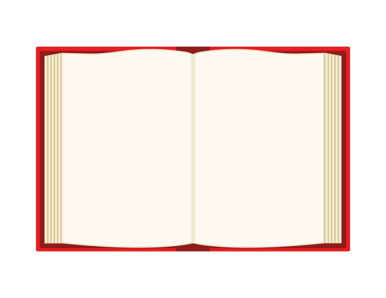 öppen bok över vit bakgrund. röd bok. tom sidor. vektor illustration.