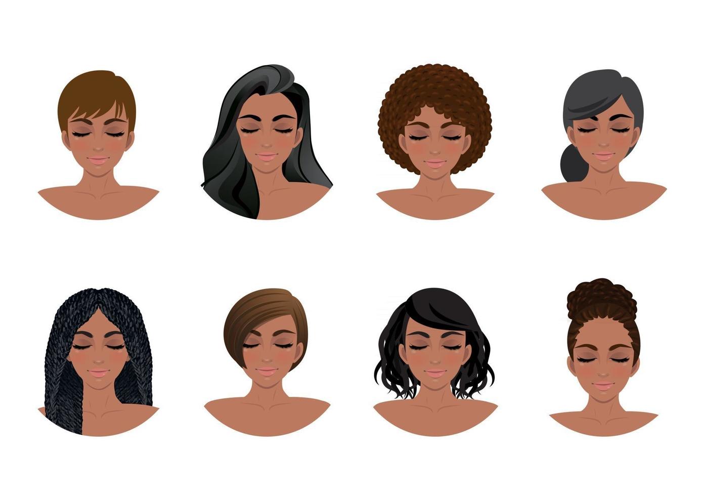 Afroamerikanerfrauenfrisurenkollektion. schwarze Frauen Avatare Vektor-Illustration vektor