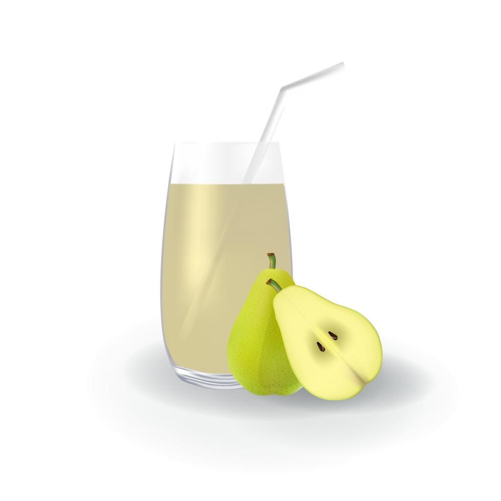 realistischer Birnenfruchtsaft in der gesunden organischen Getränkillustration des Glasstrohs vektor