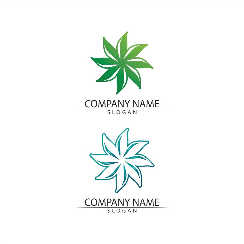 växt- och trädbladvektor och grönt logo designvänligt koncept vektor
