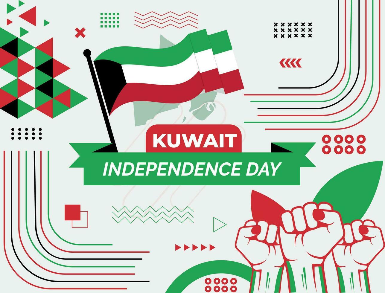 Kuwait National Tag Banner mit Karte, Flagge Farben Thema Hintergrund und geometrisch abstrakt retro modern schwarz Gelb rot Design. abstrakt modern Design. vektor