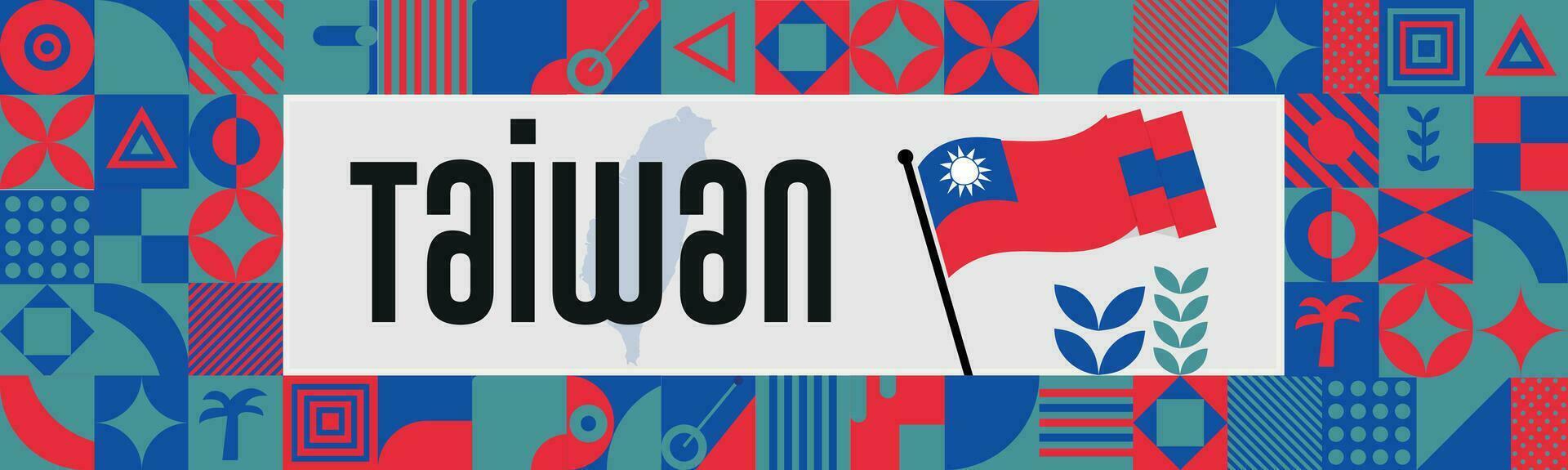 taiwan nationell dag baner med Karta, flagga färger tema bakgrund och geometrisk abstrakt retro modern röd blå design. abstrakt modern design. vektor