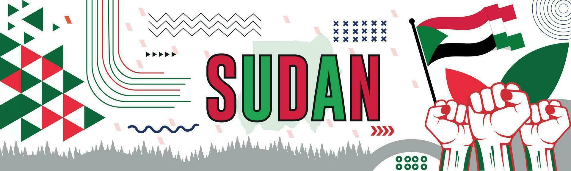 söder sudan nationell dag baner med Karta, flagga färger tema bakgrund och geometrisk abstrakt retro modern svart gul röd design. abstrakt modern design. vektor