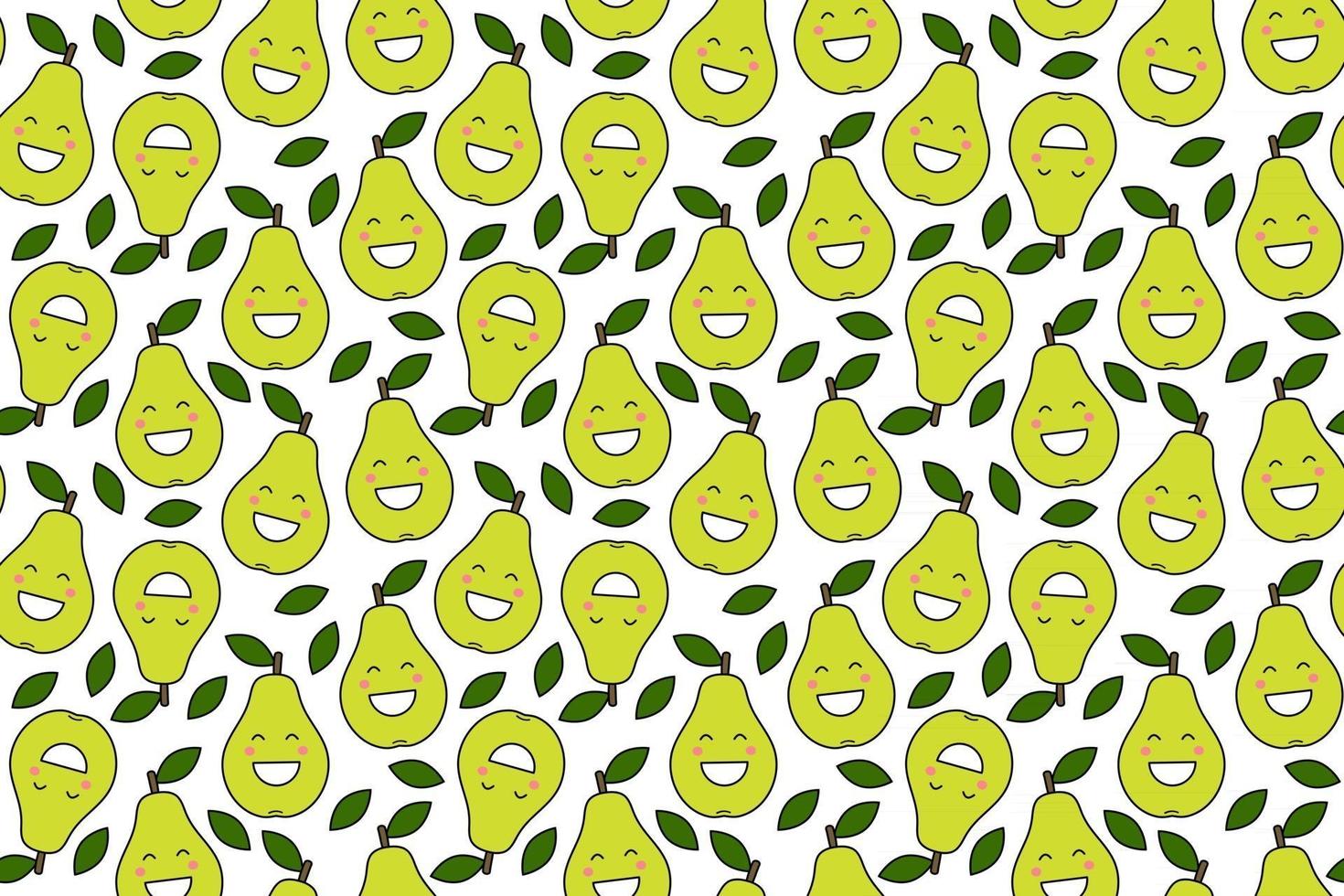 glückliche kawaii Früchte druckt für Kinder süßes nahtloses Muster mit Smiley-Birnen im Cartoon-Stil vektor