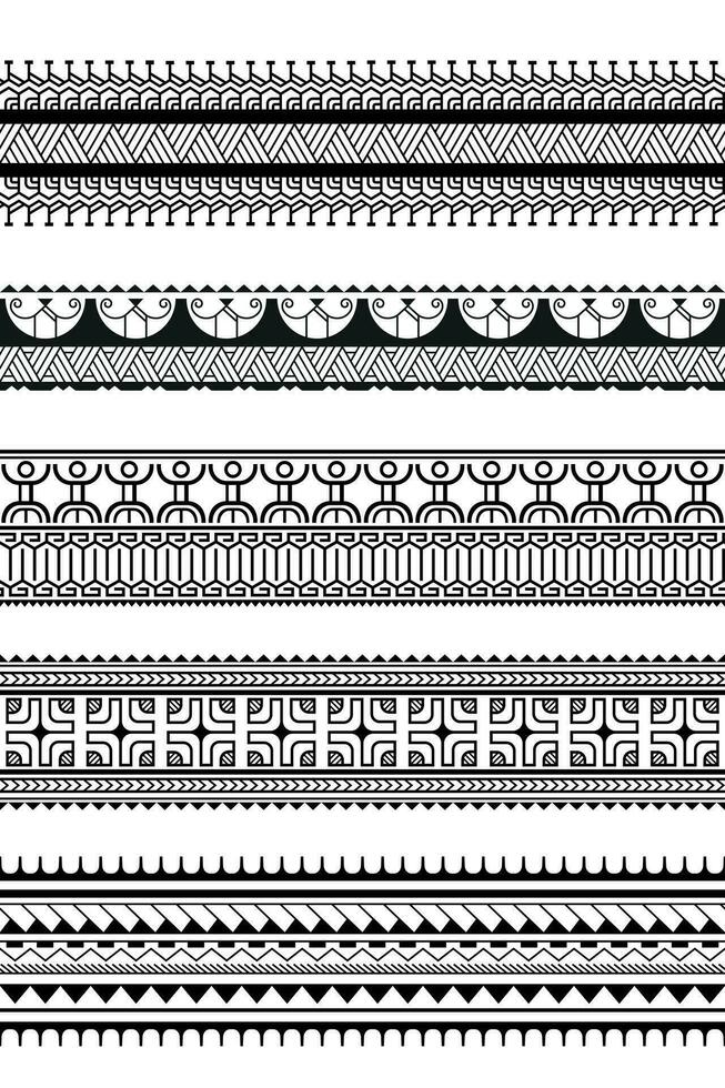 uppsättning av maori polynesisk tatuering armband gräns. stam- ärm sömlös mönster vektor. samoan armband tatuering design främre del ärm eller fot. vektor