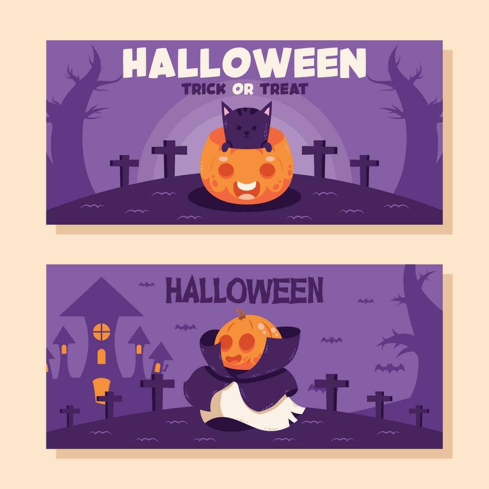 platt halloween bakgrund baner social media mall vektor