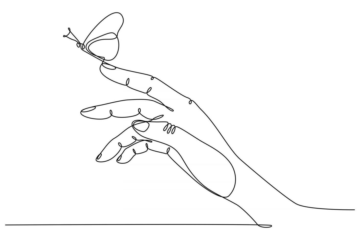 durchgehende Strichzeichnung einer Hand mit Schmetterlingsvektorillustration vektor