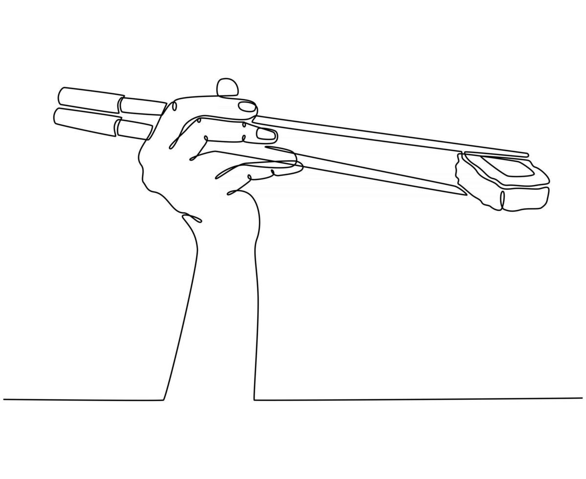 Hand gezeichnete durchgehende Linie mit Sushi-Stäbchen-Vektorillustration vector