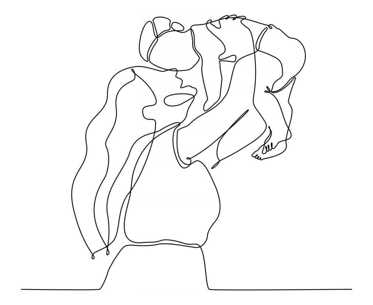 kontinuerlig linje ritning av mamma med baby vektorillustration vektor