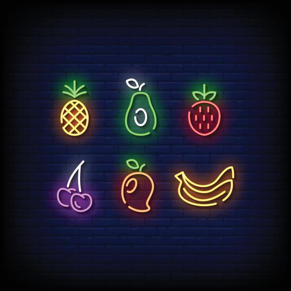 frukt symbol neon tecken stil vektor