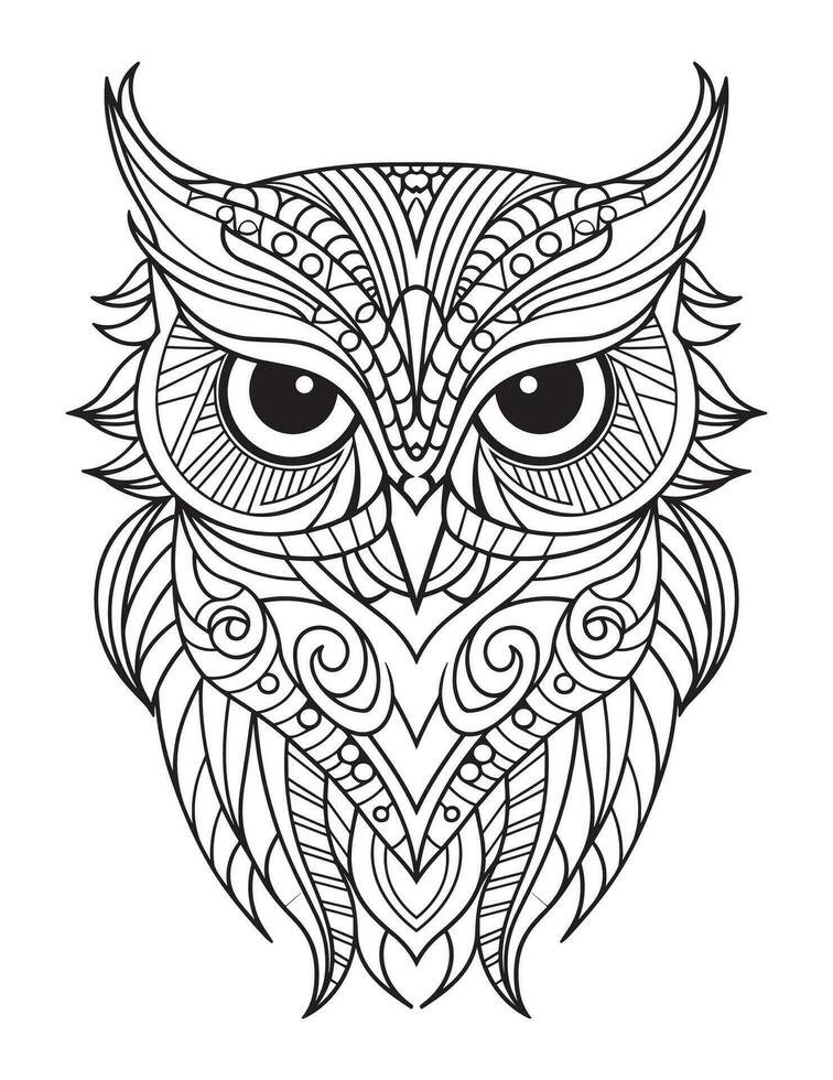 Eule Vogel Färbung Buch zum Erwachsene Vektor, Digital Mandala Illustration von Eule, Weiß Hintergrund, sauber Linie Kunst, tätowieren und drucken Design vektor