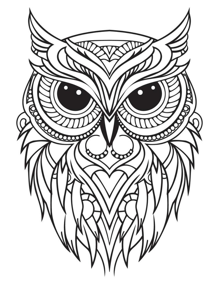 Uggla fågel färg bok för vuxna vektor, digital mandala illustration av Uggla, vit bakgrund, rena linje konst, tatuering och skriva ut design vektor