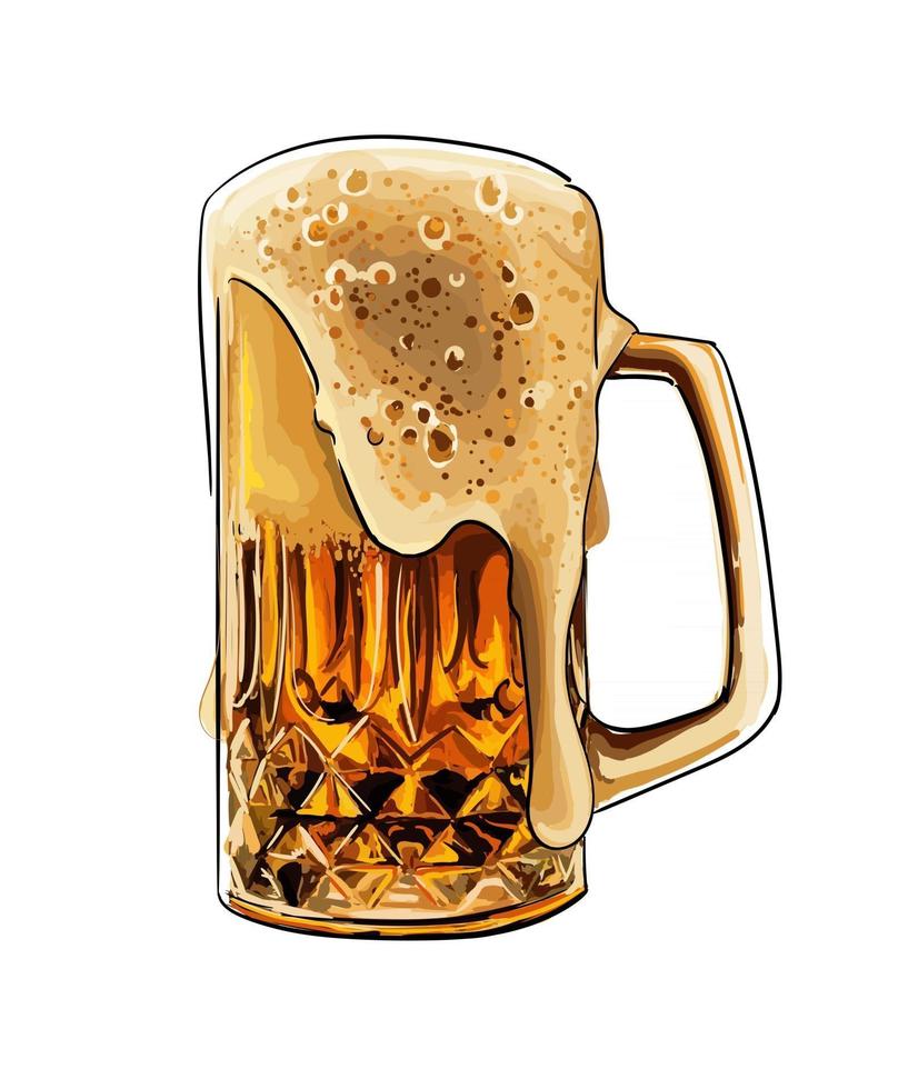 bierkrug, bierglas mit schaumfarbener zeichnung, realistisch. Vektor-Illustration von Farben vektor