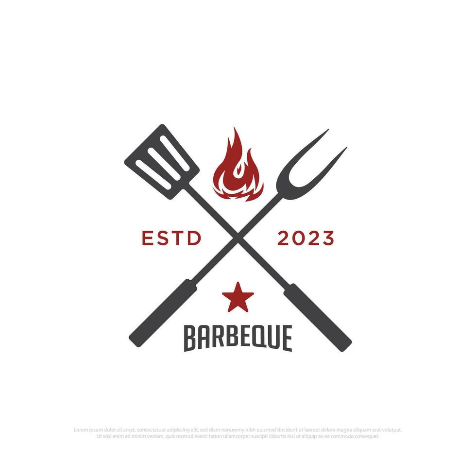 retro Grill Grill Logo Design Inspirationen, einfach Feuer Grill Essen und Restaurant Symbol Vektor Abbildungen