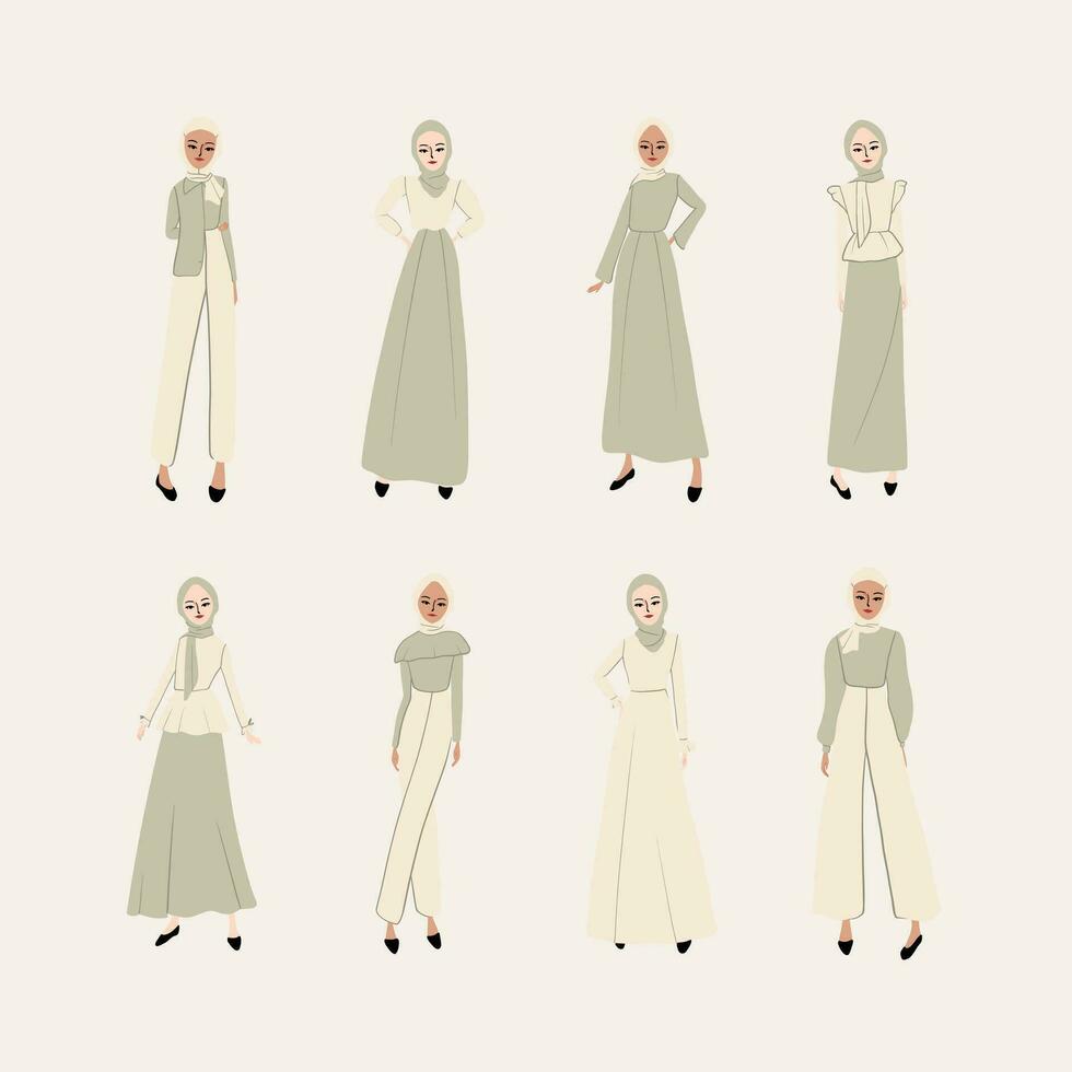 Vektor Hand gezeichnet Hijab Mädchen Mode Illustration Sammlung