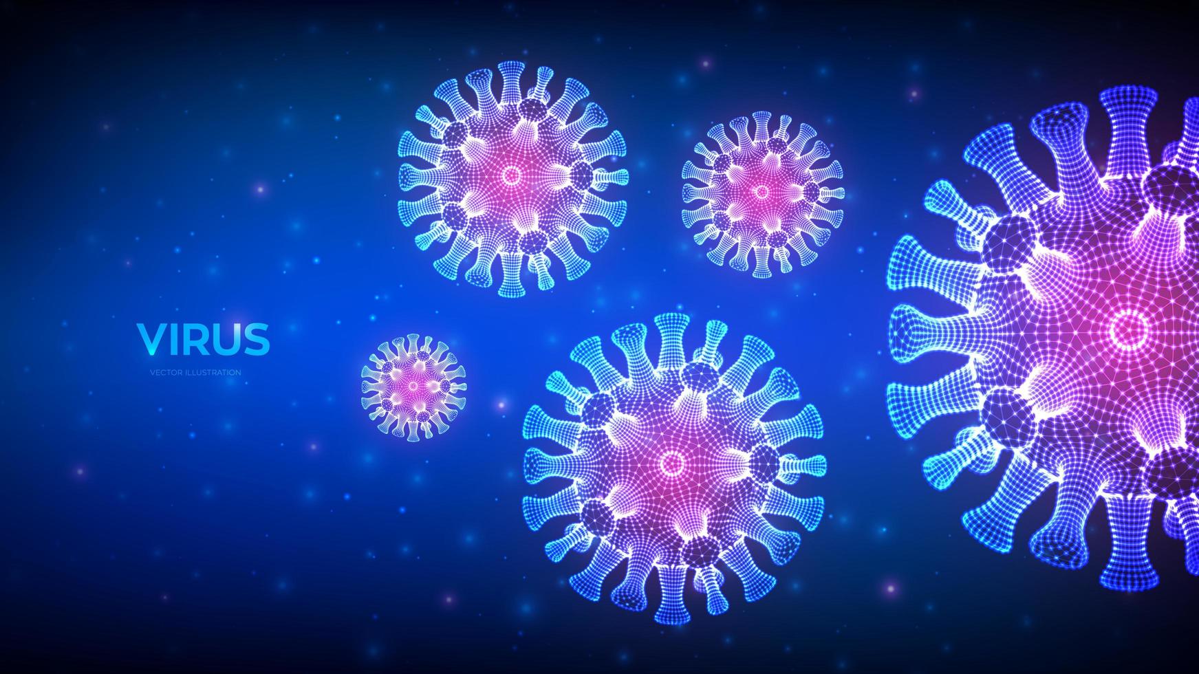 coronavirus 2019-ncov. abstrakta nya koronavirusbakterier. mikroskopisk vy av viruscell på nära håll. covid19. farligt asiatiskt ncov-koronavirus. sars pandemisk risk koncept. vektor