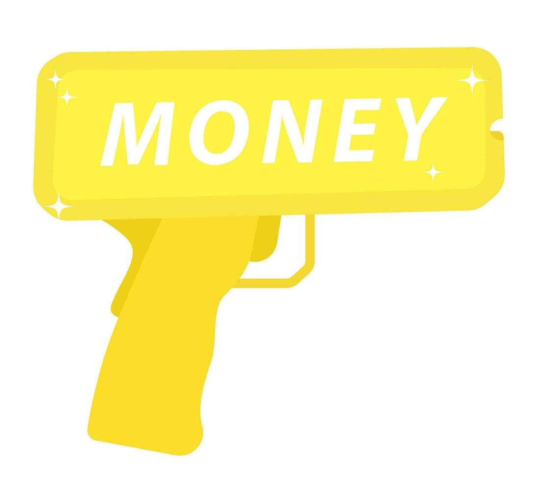 guld pengar pistol. platt illustration av guld pengar pistol med lysa skarpt. vektor illustration