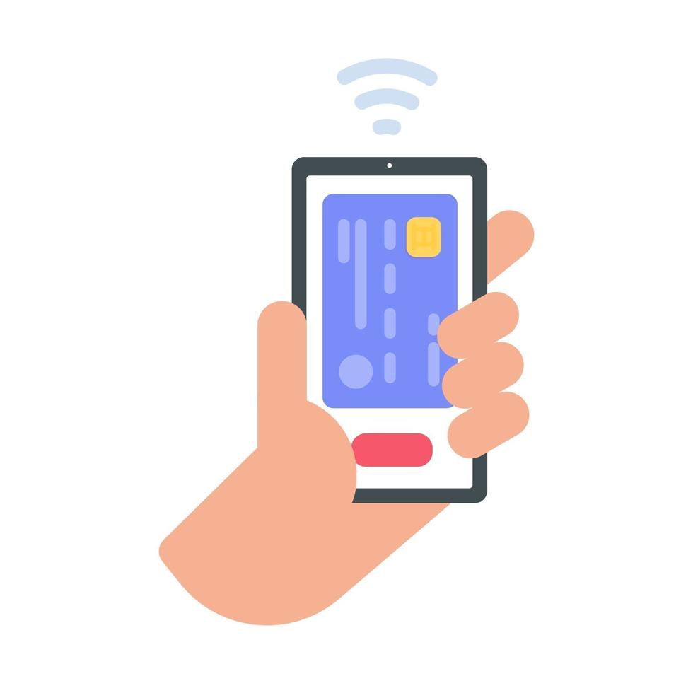 affärsman som rymmer en mobil för att betala online via kreditkortskoncept för online-shopping vektor
