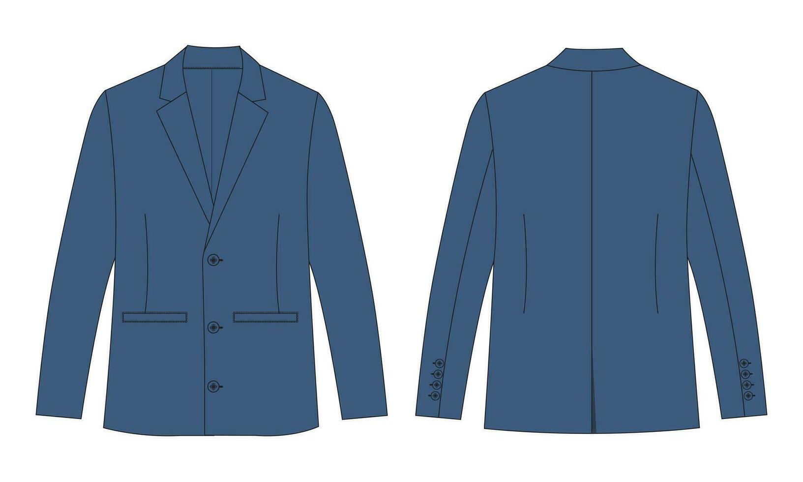 lange Ärmel schwarz Farbe Blazer passen technisch Zeichnung Mode eben skizzieren Vektor Illustration Vorlage Vorderseite und zurück Ansichten isoliert auf Weiß Hintergrund