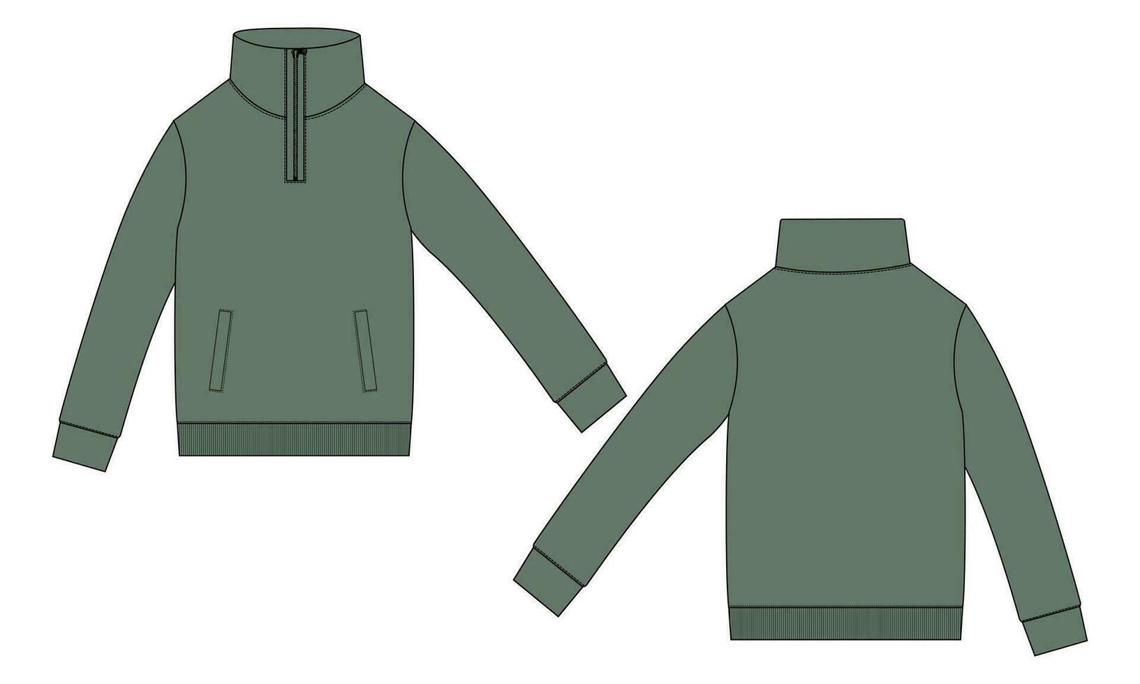 Langarmjacke mit Tasche und Reißverschluss Technische Mode flache Skizzenvektorillustrationsvorlage Vorder- und Rückansichten. Sweatshirtjacke aus Fleece-Jersey für Herren und Jungen. vektor