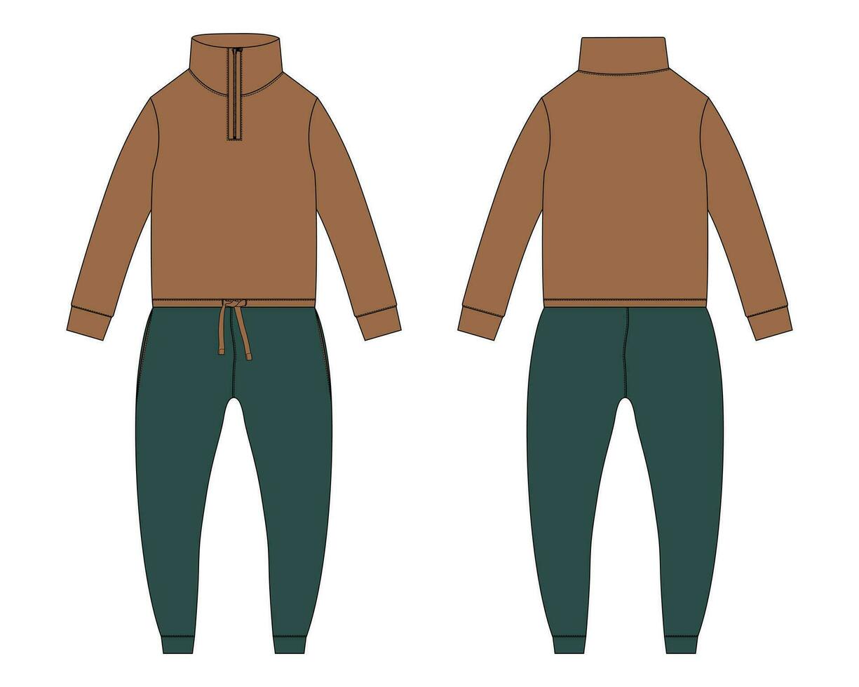 alle im einer Bodysuit Jogger Jogginghose mit Sweatshirt Spitzen Vektor Illustration Vorlage Vorderseite und zurück Ansichten