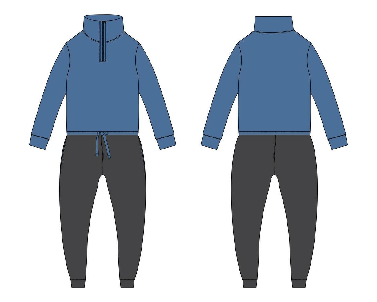 alle im einer Bodysuit Jogger Jogginghose mit Sweatshirt Spitzen Vektor Illustration Vorlage Vorderseite und zurück Ansichten