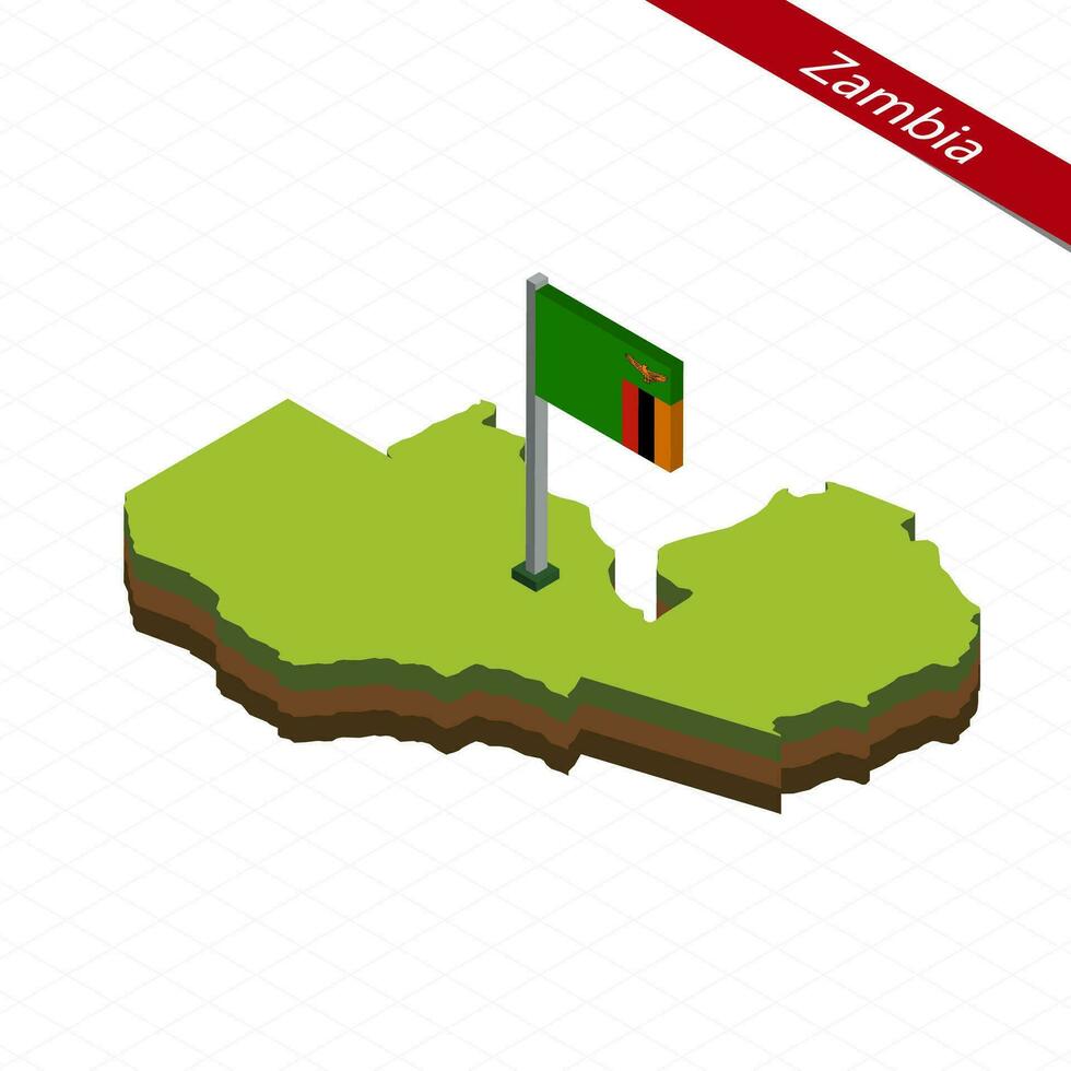 Sambia isometrisch Karte und Flagge. Vektor Illustration.