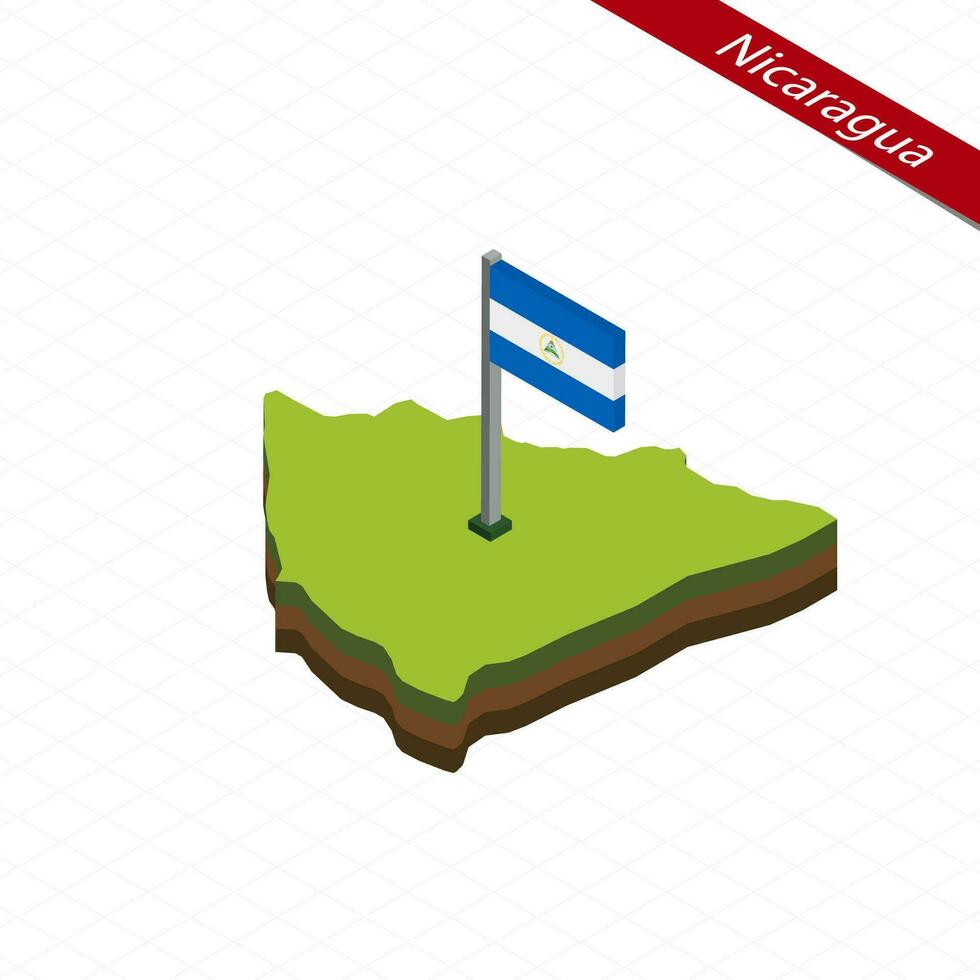 Nicaragua isometrisch Karte und Flagge. Vektor Illustration.