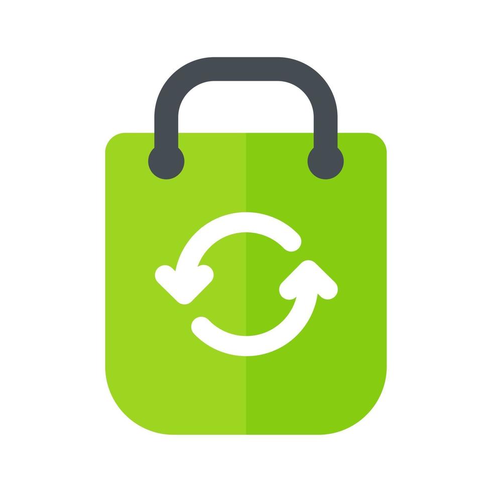 Öko-Tasche-Symbol. eine grüne Tasche für Gegenstände aus Papier statt aus Plastik. Wiederverwendungskonzept vektor