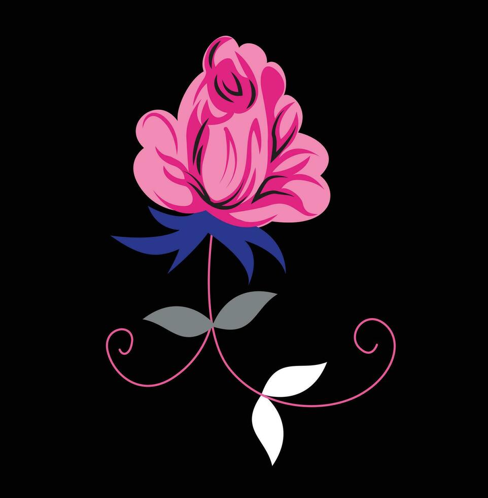 en rosa blomma med vit och blå löv vektor