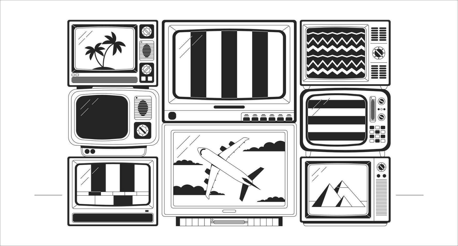 alt Fernseher schwarz und Weiß siehe da fi ästhetisch Hintergrund. elektrisch Haushaltsgeräte. Fernseher Signal Lärm Gliederung 2d Vektor Karikatur Objekte Illustration, einfarbig lofi Hintergrund. bw 90er Jahre retro Album Kunst, Ausruhen Stimmung