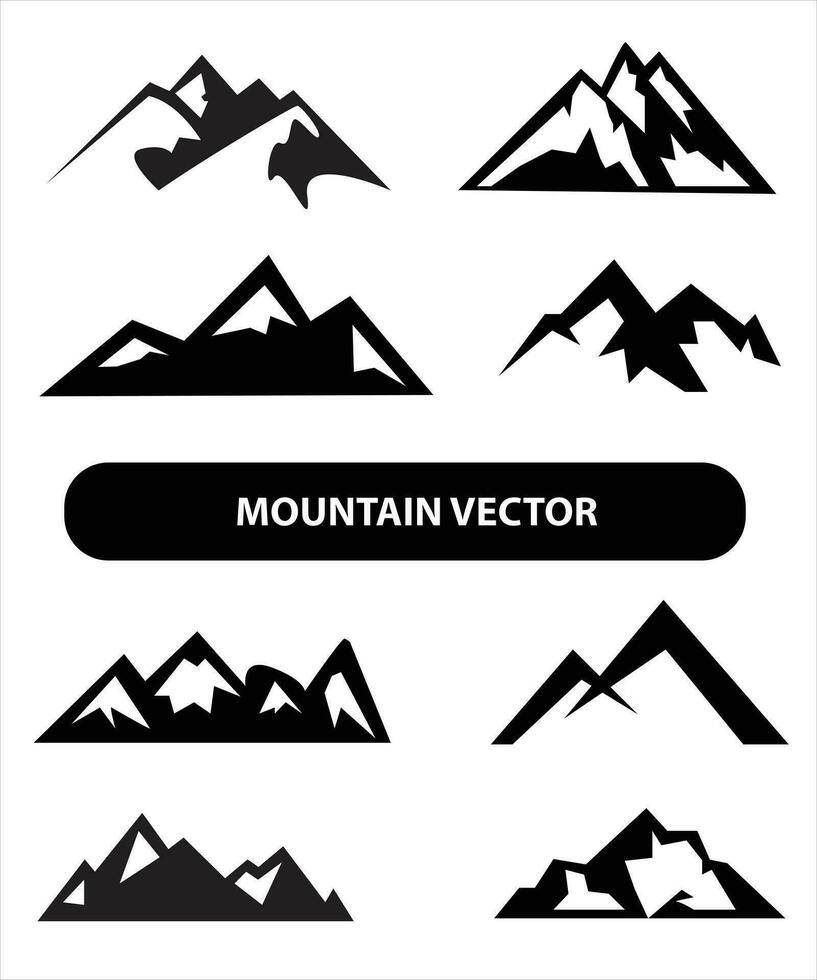 berg silhuett, blå och svart klippig berg illustration, vektor design, tecken, symbol, utomhus, bunt.