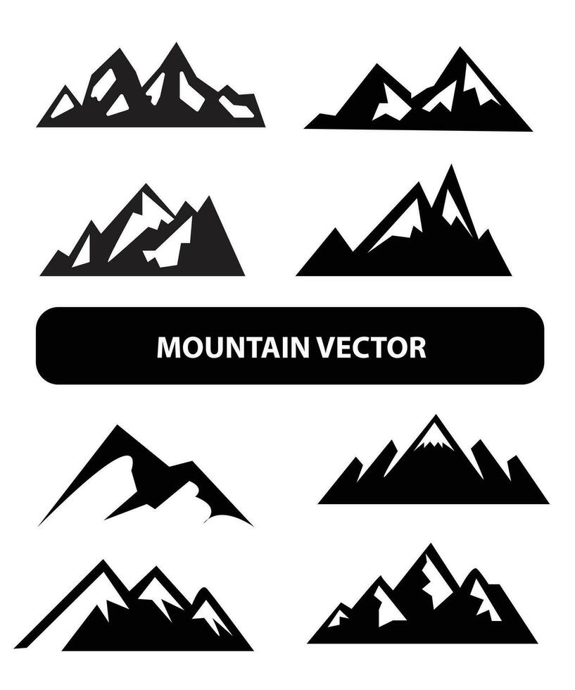 berg silhuett, blå och svart klippig berg illustration, vektor design, tecken, symbol, utomhus, bunt.