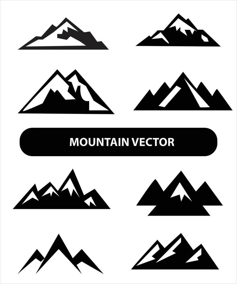 berg silhuett, blå och svart klippig berg illustration, vektor design, tecken, symbol, utomhus, bunt.