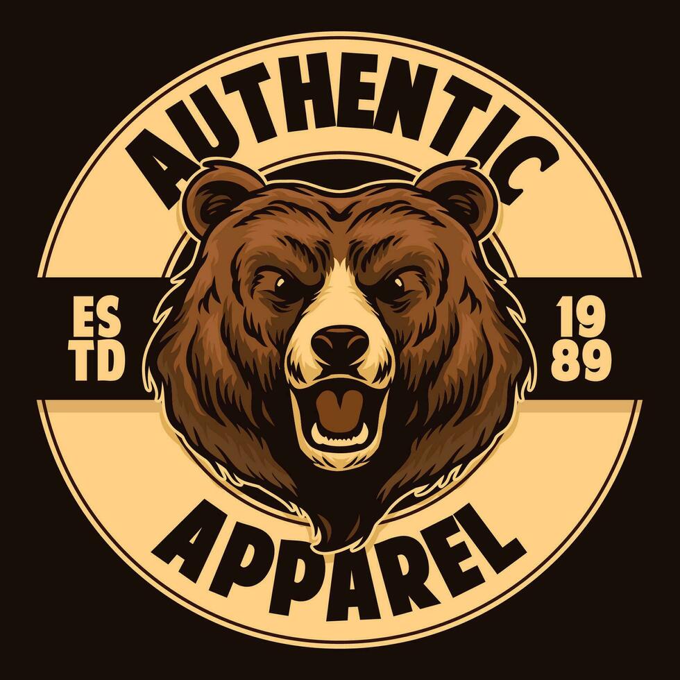 Emblem Design von brüllend Grizzly Bär voll Farbe im Jahrgang Stil vektor