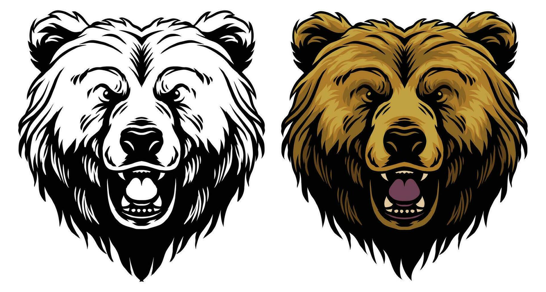 Vektor Illustration von brüllend Grizzly Bär im Jahrgang Hand Zeichnung Stil