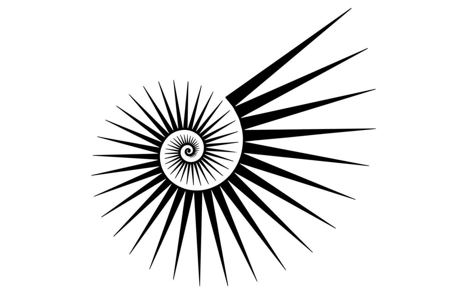 Fibonacci gyllene förhållande. geometrisk former spiral. snigel spiral. hav skal av svart trianglar. helig logotyp mall. vektor isolerat på vit bakgrund