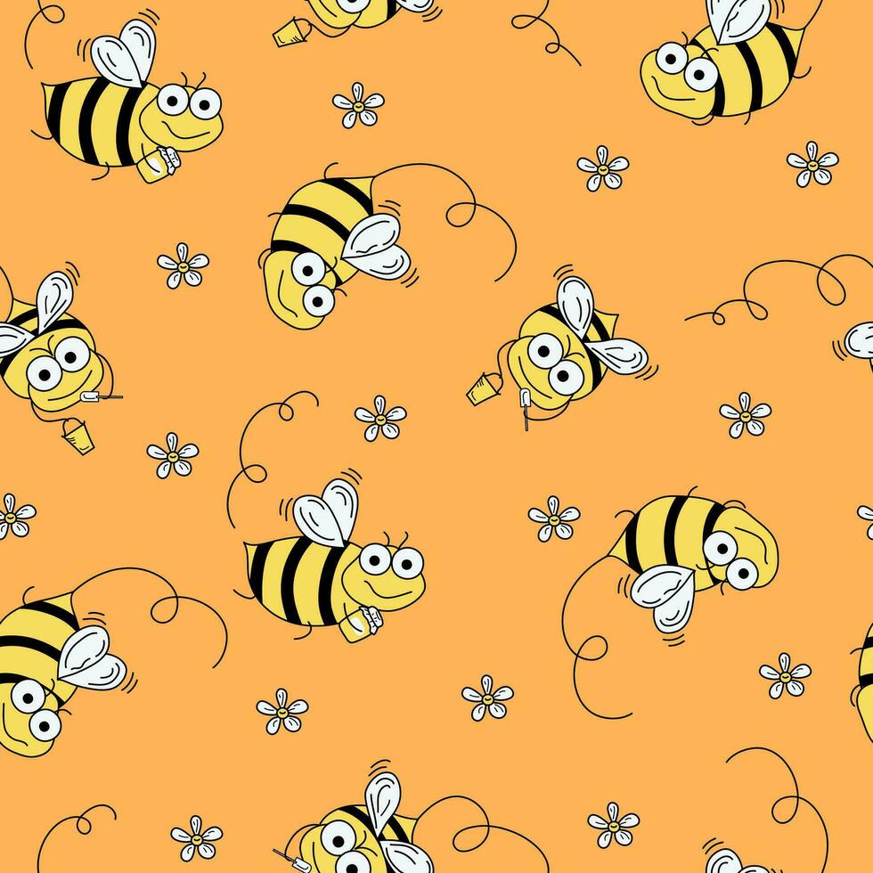 Vektor Muster Karikatur Bienen. Honig, Honig Biene. Vektor Hintergrund, Illustration.