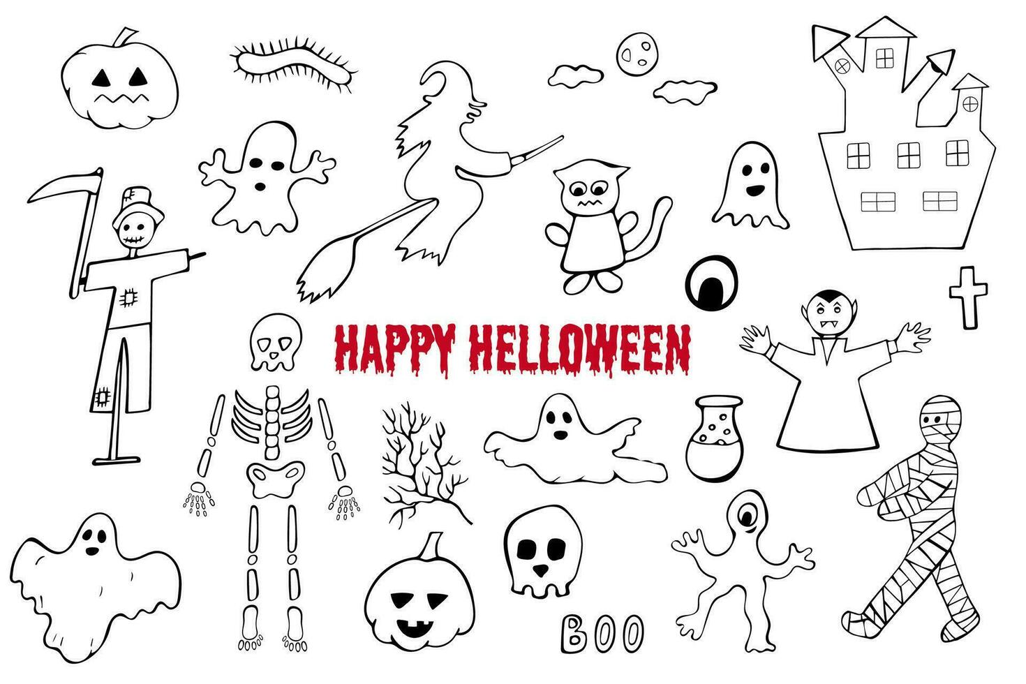 halloween doodles, halloween mönster uppsättning, halloween bakgrund vektor