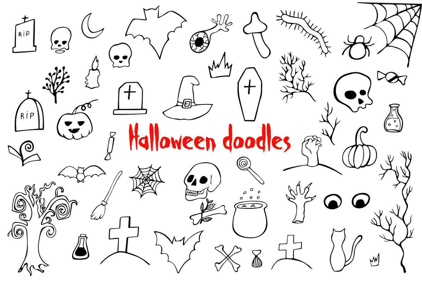 halloween doodles, halloween mönster uppsättning, halloween bakgrund vektor