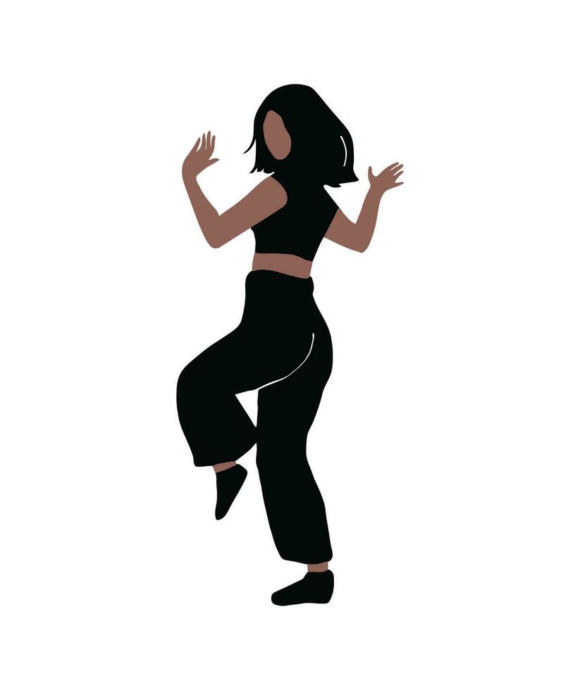 Gefühl das Rhythmus von Bewegung mit diese fesselnd Illustration von ein Tanzen Mädchen Silhouette im Sportbekleidung. anmutig Eleganz im Bewegung. vektor