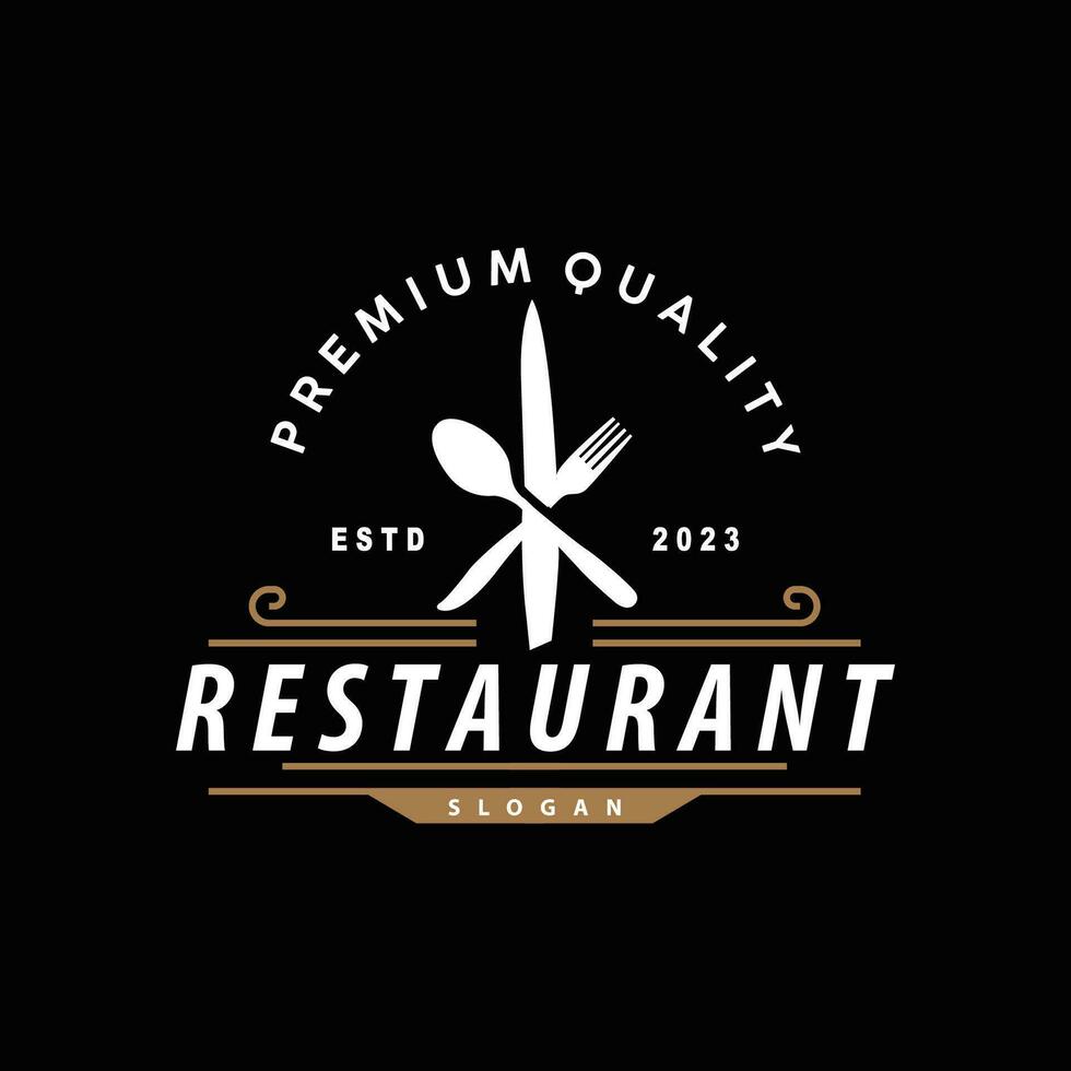 Restaurant Logo alt Typografie retro Jahrgang Stil elegant Ornament Besteck und Messer Vektor Design