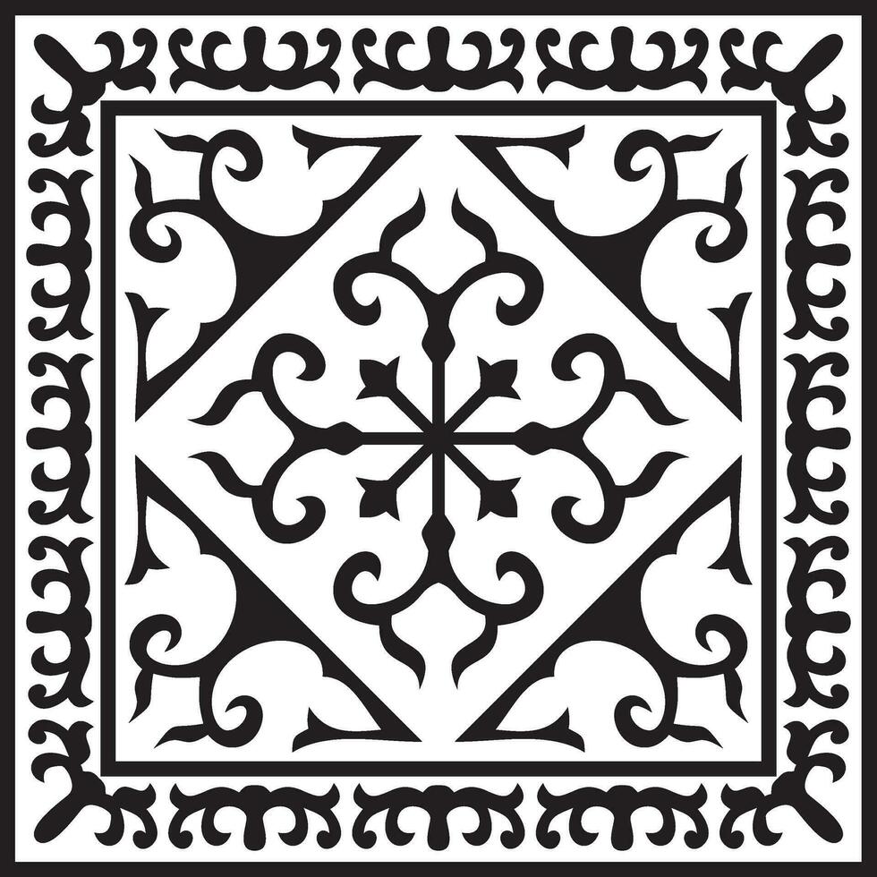 Vektor schwarz einfarbig Platz kazakh National Ornament. ethnisch Muster von das Völker von das großartig Steppe, Mongolen, Kirgisen, Kalmücken, Burjaten