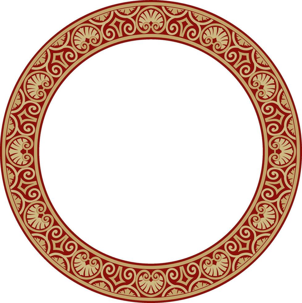 vektor guld och röd runda klassisk renässans prydnad. cirkel, ringa europeisk gräns, väckelse stil ram..