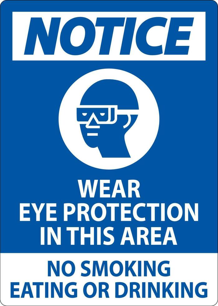 beachten Zeichen tragen Auge Schutz im diese Bereich, Nein Rauchen Essen oder Trinken vektor