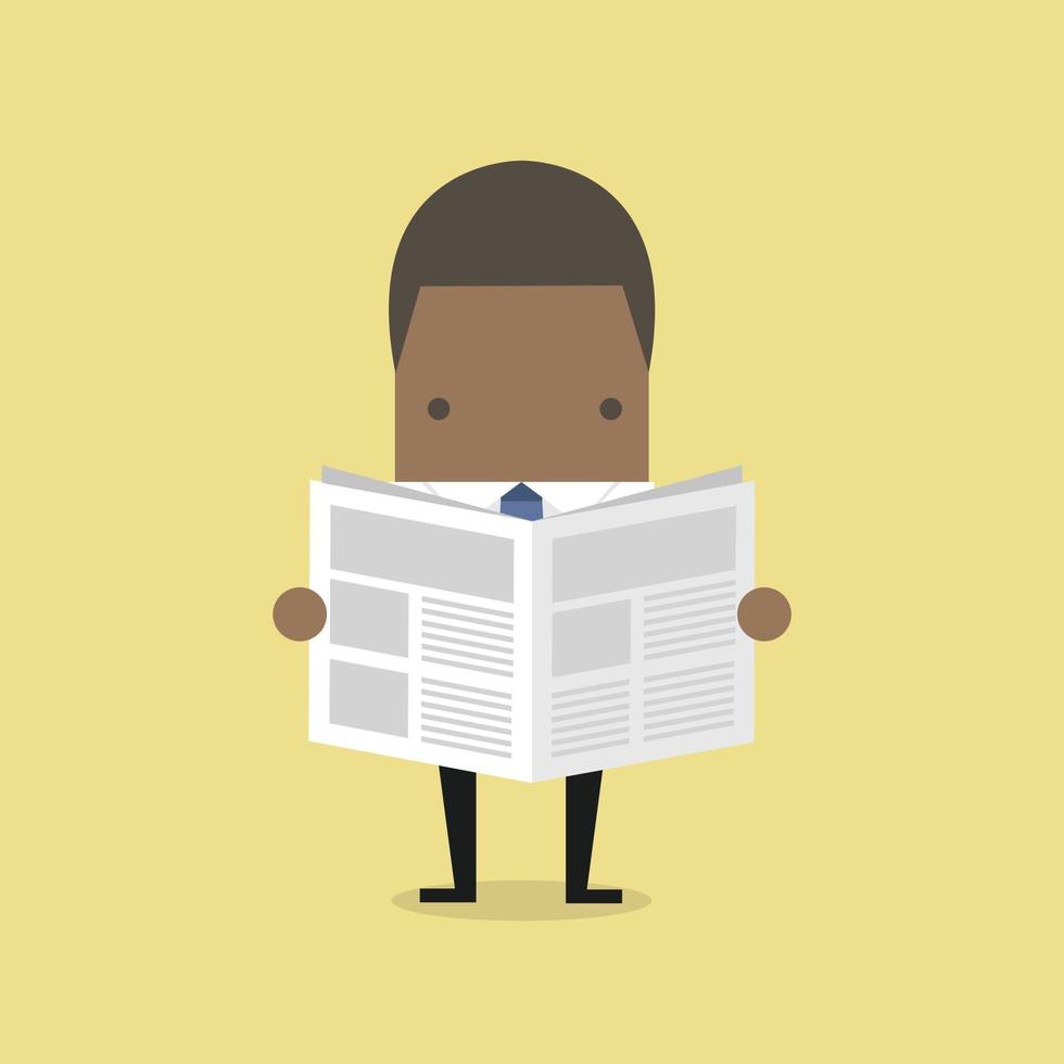 afrikansk affärsman som står och läser en tidning. vektor