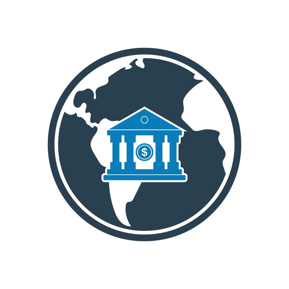 global bank ikon. med klot och Bank symboler. redigerbar platt vektor illustration.